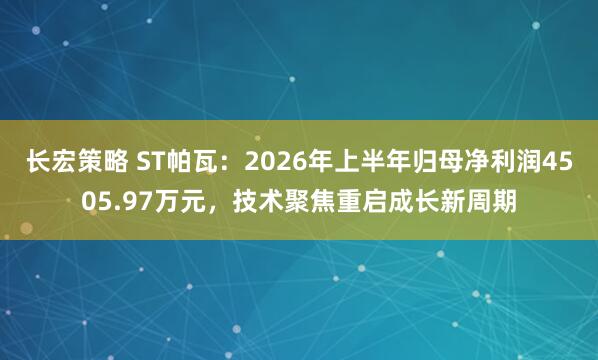 长宏策略 ST帕瓦：2026年上半年归母净利润4505.97万元，技术聚焦重启成长新周期